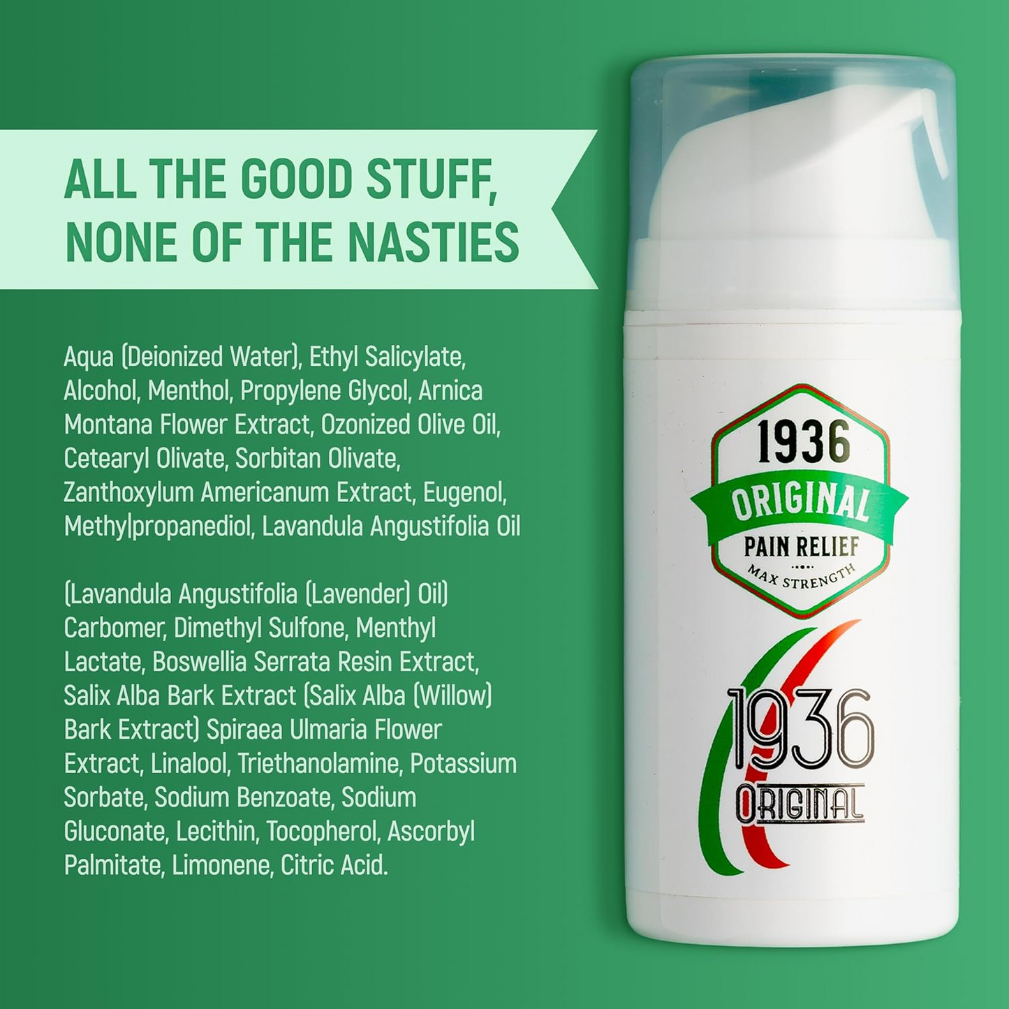 1936 Original Pain Relief Cream - Maximum Strength, Fast-Acting Relief with Natural Ingredients - 100ml, Made in Italy