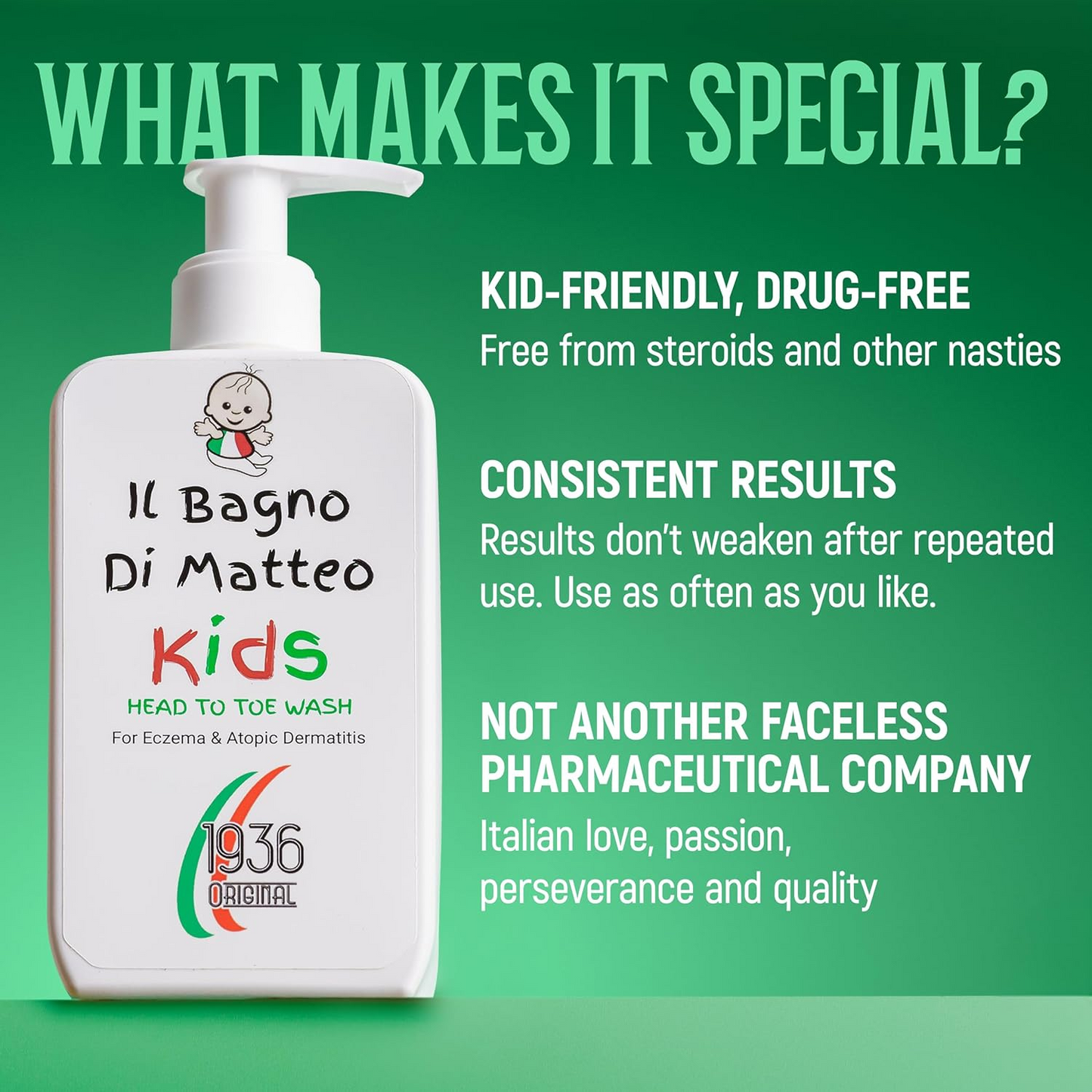 1936 Original Il Bagno Kids Body Wash - Fast Acting, Gentle, 95% Natural Ingredients, 250ml - Eczema & Dry Skin Relief