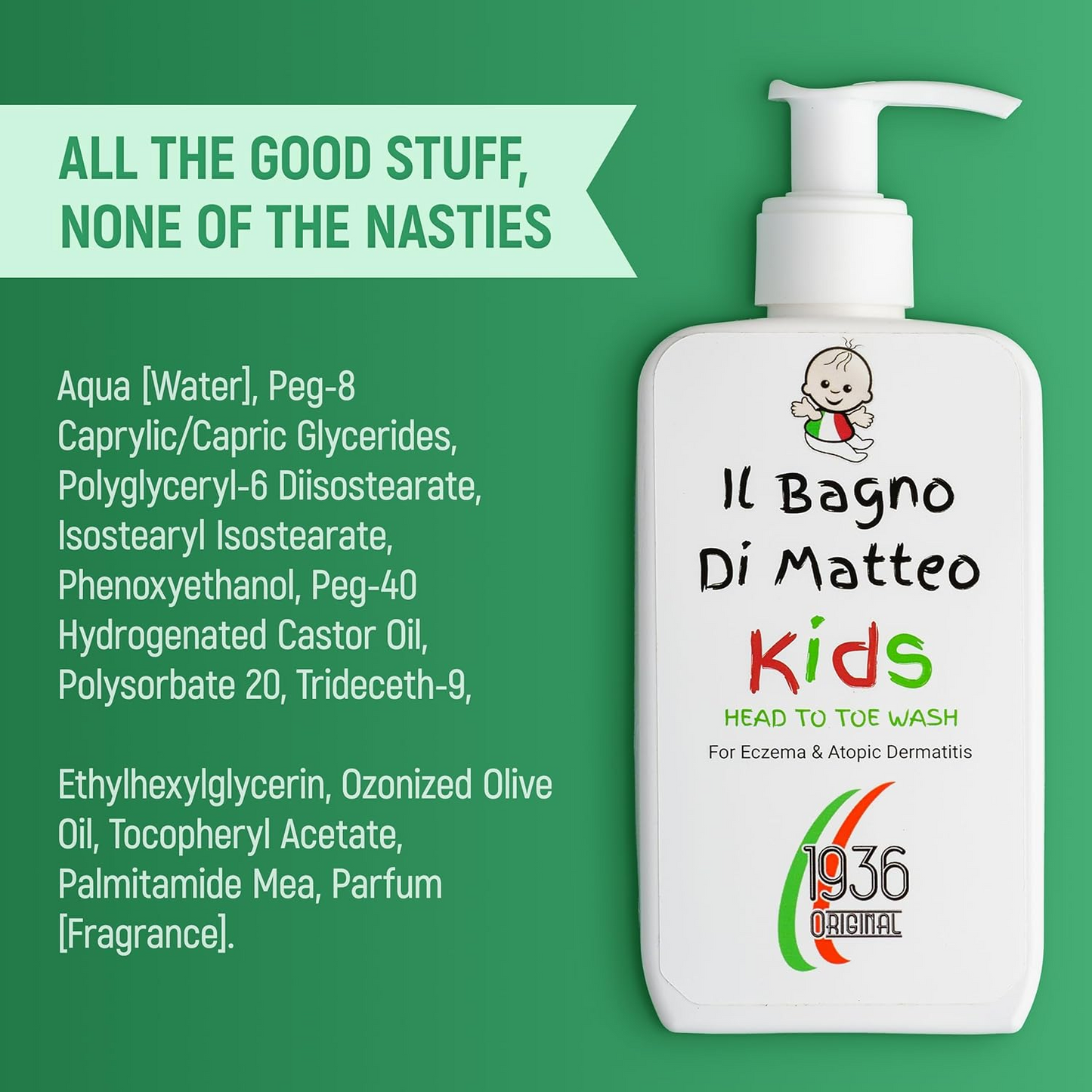 1936 Original Il Bagno Kids Body Wash - Fast Acting, Gentle, 95% Natural Ingredients, 250ml - Eczema & Dry Skin Relief